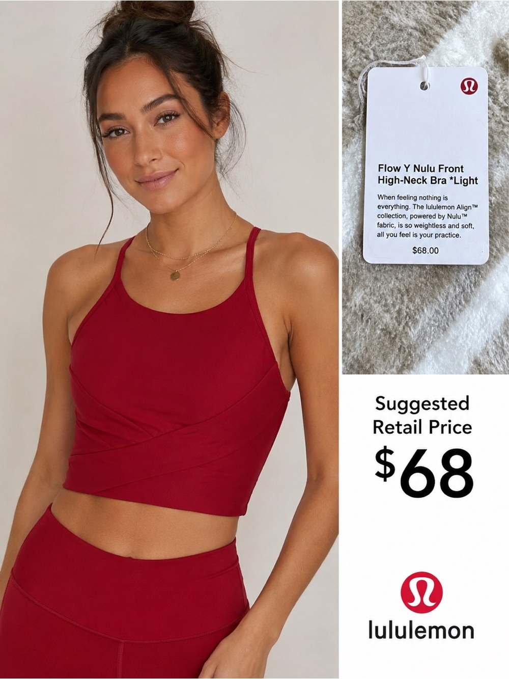 lululemon white wrap, front high neck sports bra